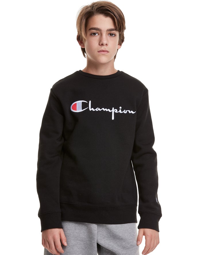 Champion Boys Sweatshirt NZ - Reverse Weave Fleece Crew Embroidered Logo Black ( 6217-PCUSI )